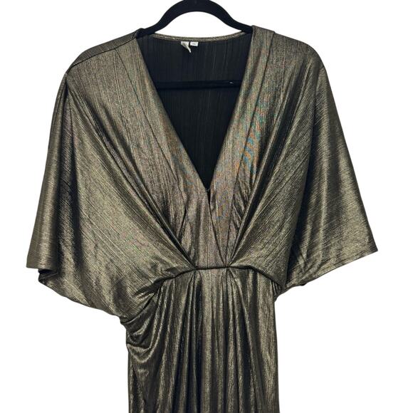Elan Metallic Gold V-Neck Dress Women’s XS Dolman Sleeve Cocktail Party Mini - Picture 2 of 8